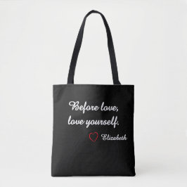 Tote Bolsa Preta Personalizada com Citação de Autoamor