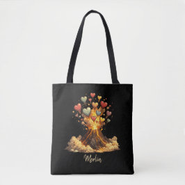 Tote Bolsa preta personalizada com nome Volcano Hearts