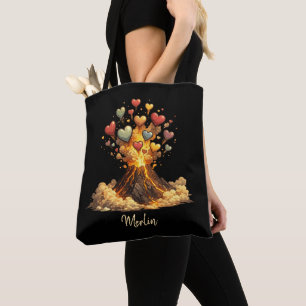 Tote Bolsa preta personalizada com nome Volcano Hearts