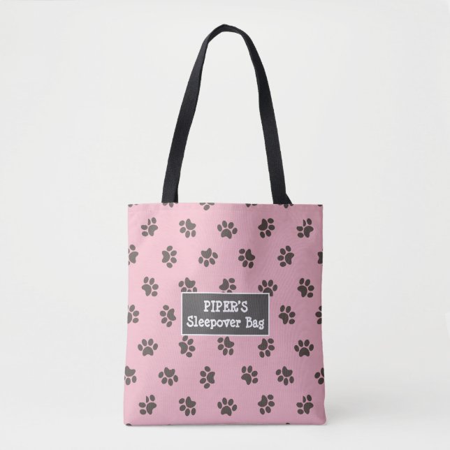 Tote Bolsa Rosa Pegadas de Cachorro (Frente)