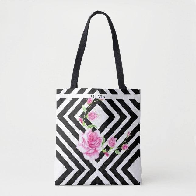 Tote Bolsa Stylish Striped | Rosa Rosa (Frente)