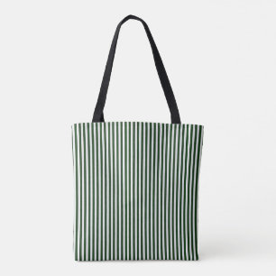 Tote Bolsa Tote, Verde Caçador e Listra Branca Vertical