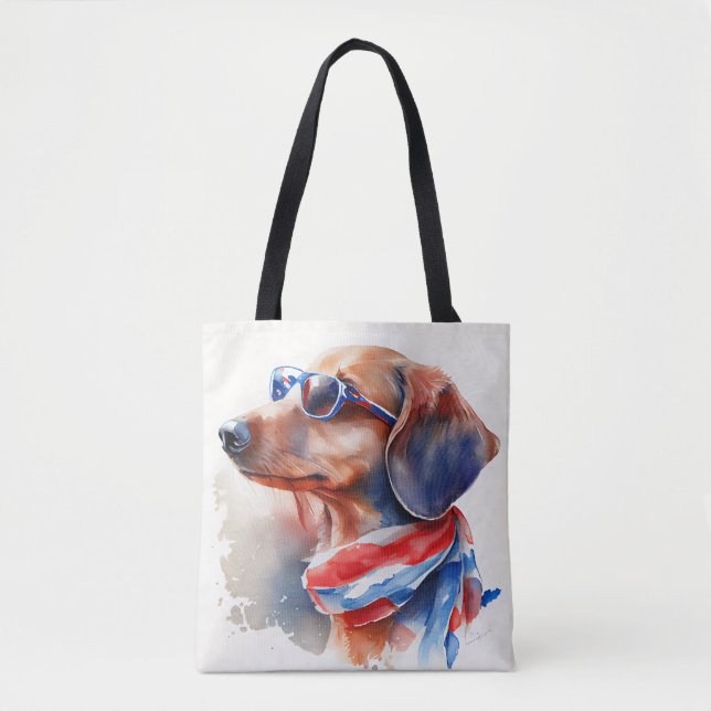 TOTE BOLSA TOTEM DE 4 DE JULHO DE DACHSHUND (Frente)