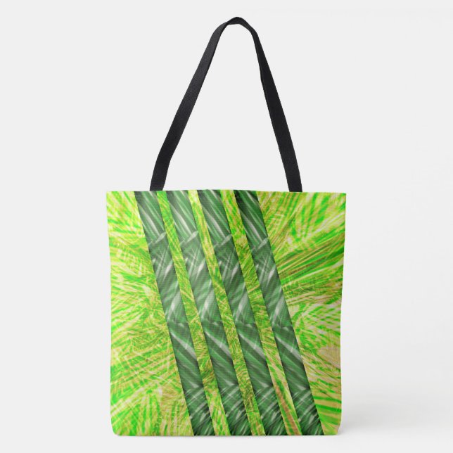 Tote Bolsa verde amarelado riscos e traços 'bambu' (Frente)