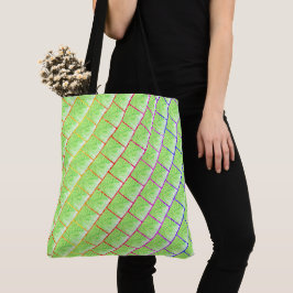 Tote Bolsa verde claro com 'emenda colorida, e relevo'