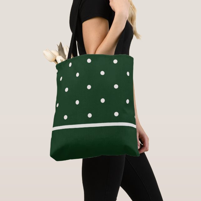 Tote Bolsa verde com pontos cream - Perfeito para feria (Close Up)