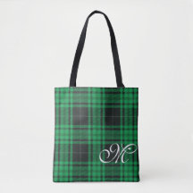 Bolsa Verde de Xadrez com Monograma