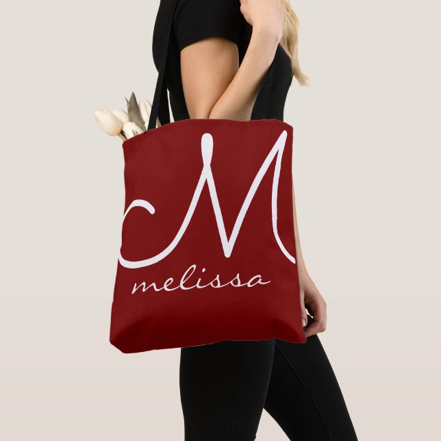 Tote Bolsa Vermelha Grande com Nome e Inicial (Close Up)