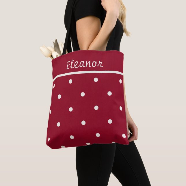 Tote Bolsa vermelho com pontos cream - Perfeito para fe (Close Up)