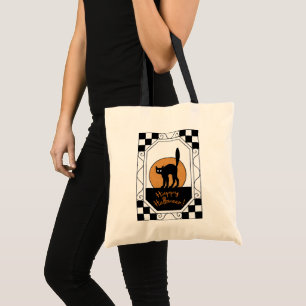 Tote Bolsa Vintage de Halloween de Gato Preto e Lua