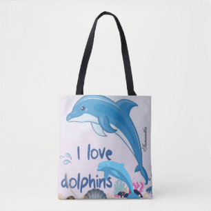 Tote Bonita e Colorida l Love Dolphins cita Name Bolsa