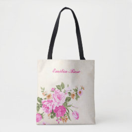 Tote Bonito Watercolor Roses Rosa Girly Floral Bolsa
