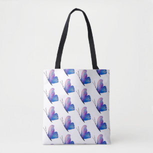 Tote Borboletas Azul, Puro Aquarela Bolsa