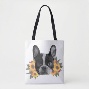 Tote Buldogue francês e Bolsa de Flores