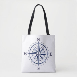 Tote Bússola/âncora, bolsa de mala, navio azul marinho