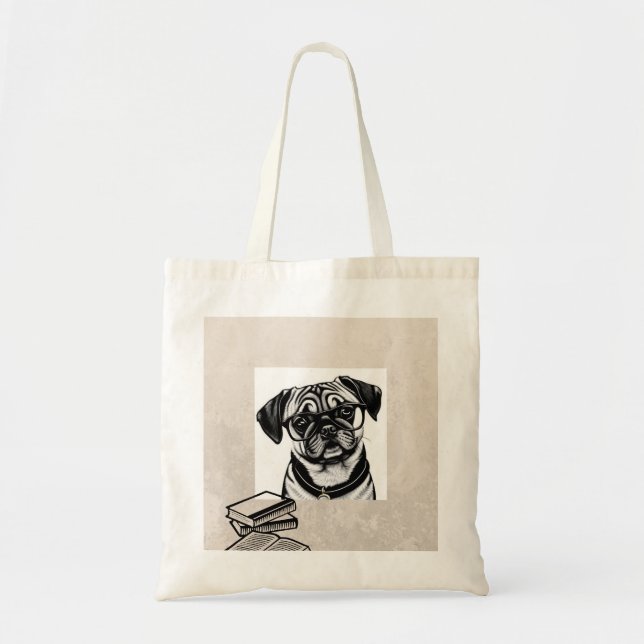 Tote Cachorro Cachorro com Óculos e Bolsa de Livros (Frente)