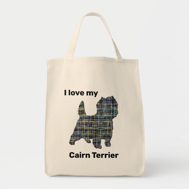 Tote Cairn Terrier Dog Yellow & Black Grid Line Bolsa (Frente)