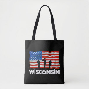 Tote Canvas de Bolsa de Bandeira do Wisconsin American 