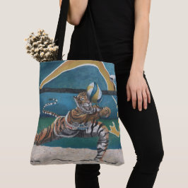Tote Cat Warrior Jogando Bolsa Gráfico de Voleibol de P