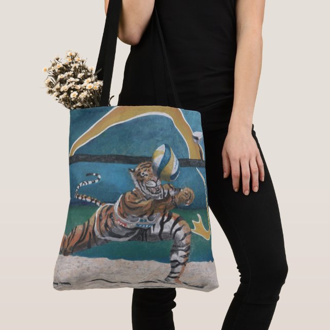 Tote Cat Warrior Jogando Bolsa Gráfico de Voleibol de P (Close Up)