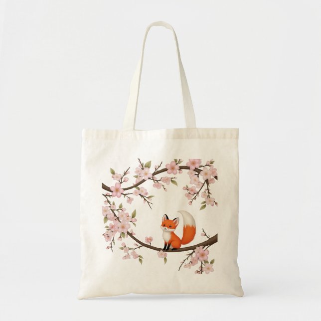 Tote Cherry Blossoms & Cute Fox - Bolsa do Orçamento Ar (Frente)
