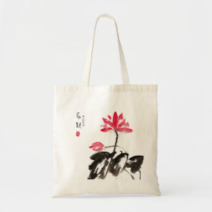 Tote Chinês pintado com Watercolor Floral Lotus Bolsa