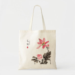 Tote Chinês pintado com Watercolor Floral Lotus Bolsa