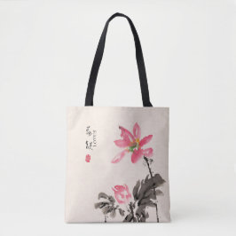 Tote Chinês pintado com Watercolor Floral Lotus Bolsa