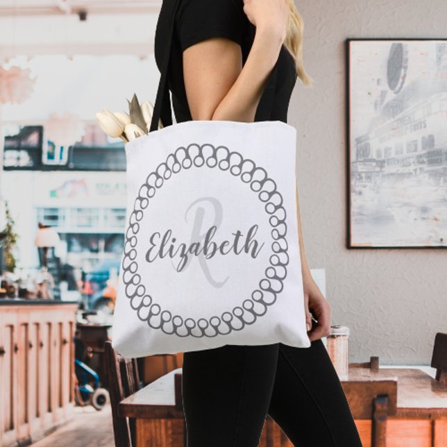 Tote Cinza do Círculo Decorativo Personaliza o Bolsa do (Gray Decorative Circle Personalized Monogram Tote Bag)