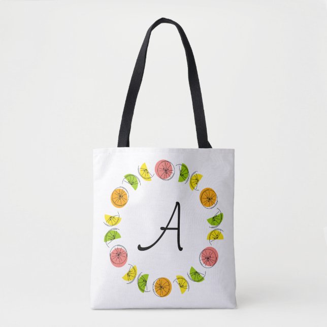 Tote Círculo Citrus Monograma verde em toda a bolsa (Frente)