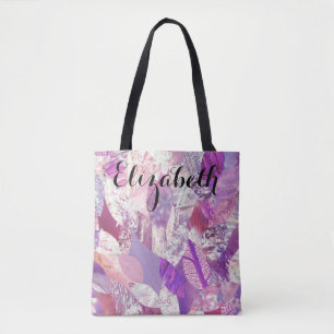 Tote Colagem de Petais Rosa Bolsa de Nome Personalizado
