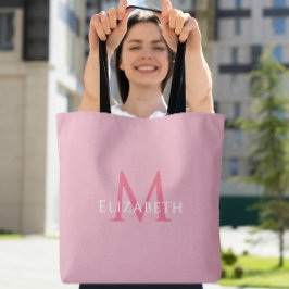 Tote com Inicial do Nome Moderno Monograma Rosa