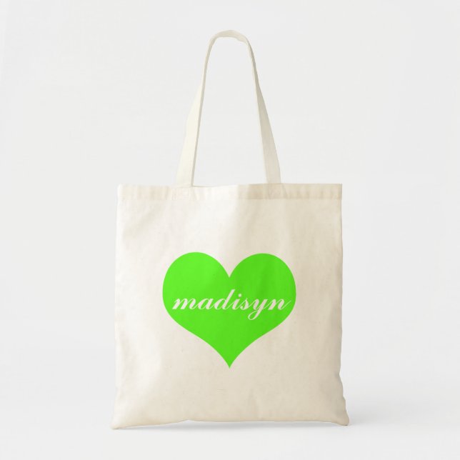 Tote Coração verde de néon o bolsa personalizado do (Frente)