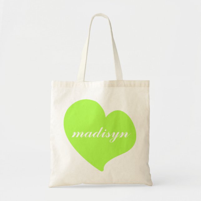 Tote Coração verde de néon o bolsa personalizado do (Frente)