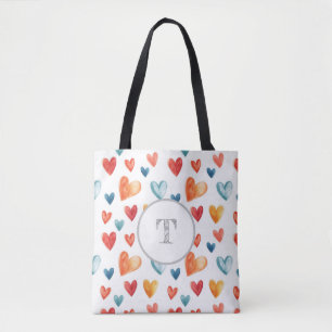 Tote Corações Coloridos Bolsa Inital Personalizado