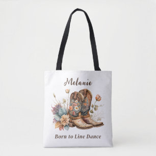 Tote Country Western Boots Flowers Line Dance Bolsa