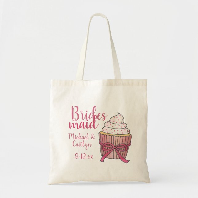 Tote Cupcake de Casamento Rosa Bridesmaid Bolsa (Frente)