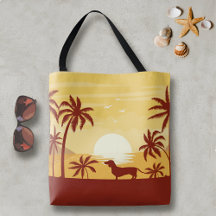 Dachshund Bolsa de praia uma Palmeira Sunset