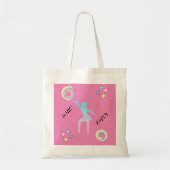 Tote Dança na bolsa com corações e espirros. (Frente)
