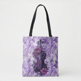 Tote de ombro grande Violino Roxo em Floral Lilás