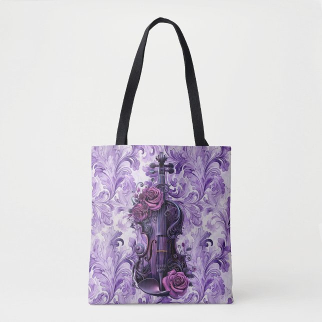 Tote de ombro grande Violino Roxo em Floral Lilás (Frente)