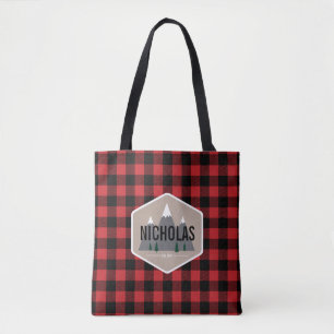 Tote de Padrão de Xadrez de Buffalo Vermelho e Pr