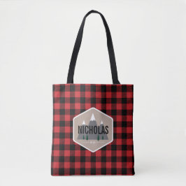 Tote de Padrão de Xadrez de Buffalo Vermelho e Pre