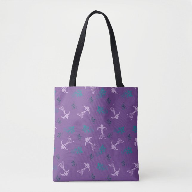 Tote de Padrão Floral de Engolir Lavanda Violet (Frente)