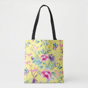 Tote de padrão Floral e Borboletas Amarelas