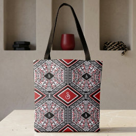 Tote de Tapeçaria Tribal Vermelha, Branca e Preta
