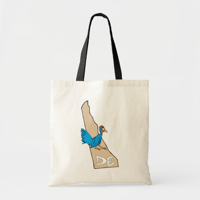 Tote Delaware DE Map & Blue Hen Cartoon Art Motto Bolsa (Frente)