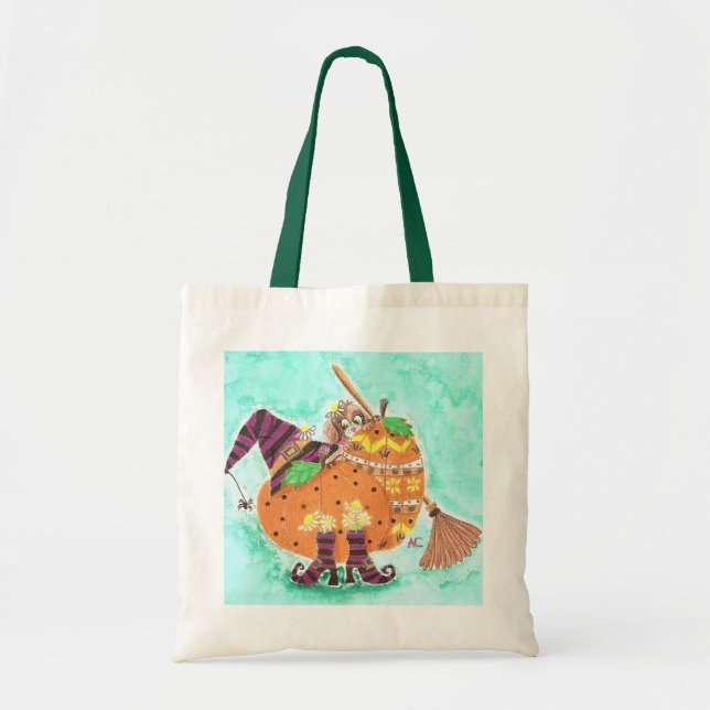 Tote Design do Dia das Bruxas com o bolsa verde do (Frente)