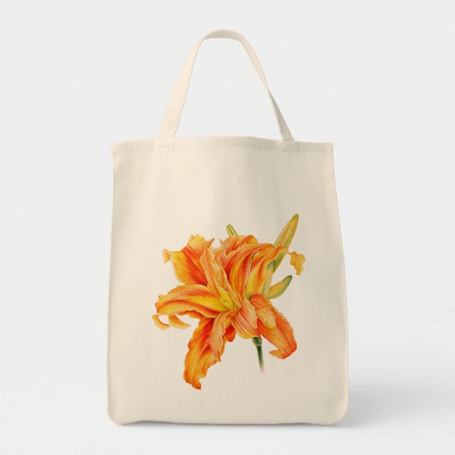 Tote Dia Lily, bolsa de laranja e flores verdes (Frente)