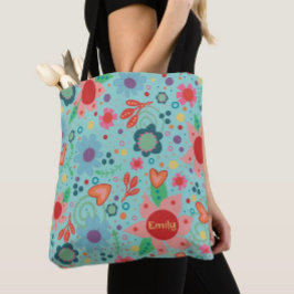 Tote Diversão Azul Funky Floral Inspirivência bolsa